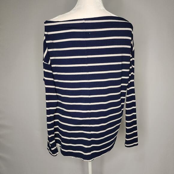 🌻3 for $18 Blue Striped Boat Neck Tie Front Top - Picture 2 of 3